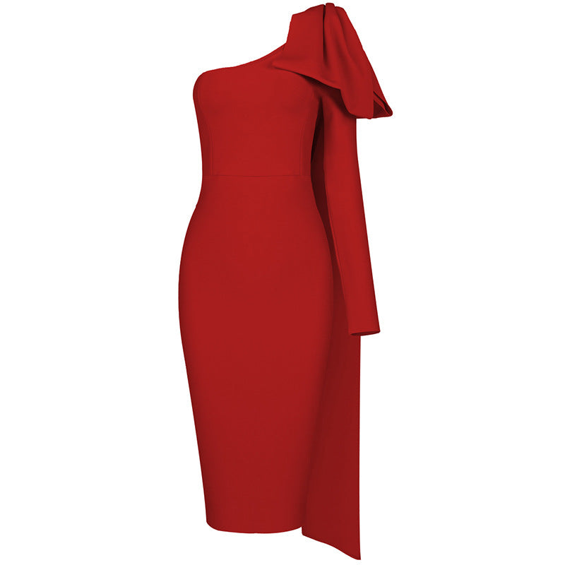 Bandage Dress Three-Dimensional Big Bow One-Shoulder Waist