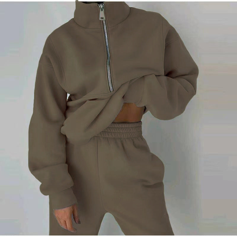 Casual sports fleece sweater sweatpants two-piece set