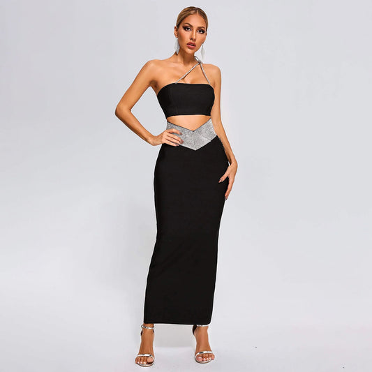 Black Tube Top Slim Bandage Skirt Two-Piece Set