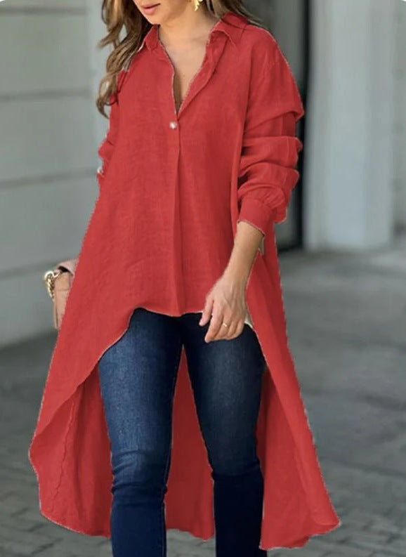 Autumn women's top elegant long sleeve fashion solid color loose lapels shirt Women