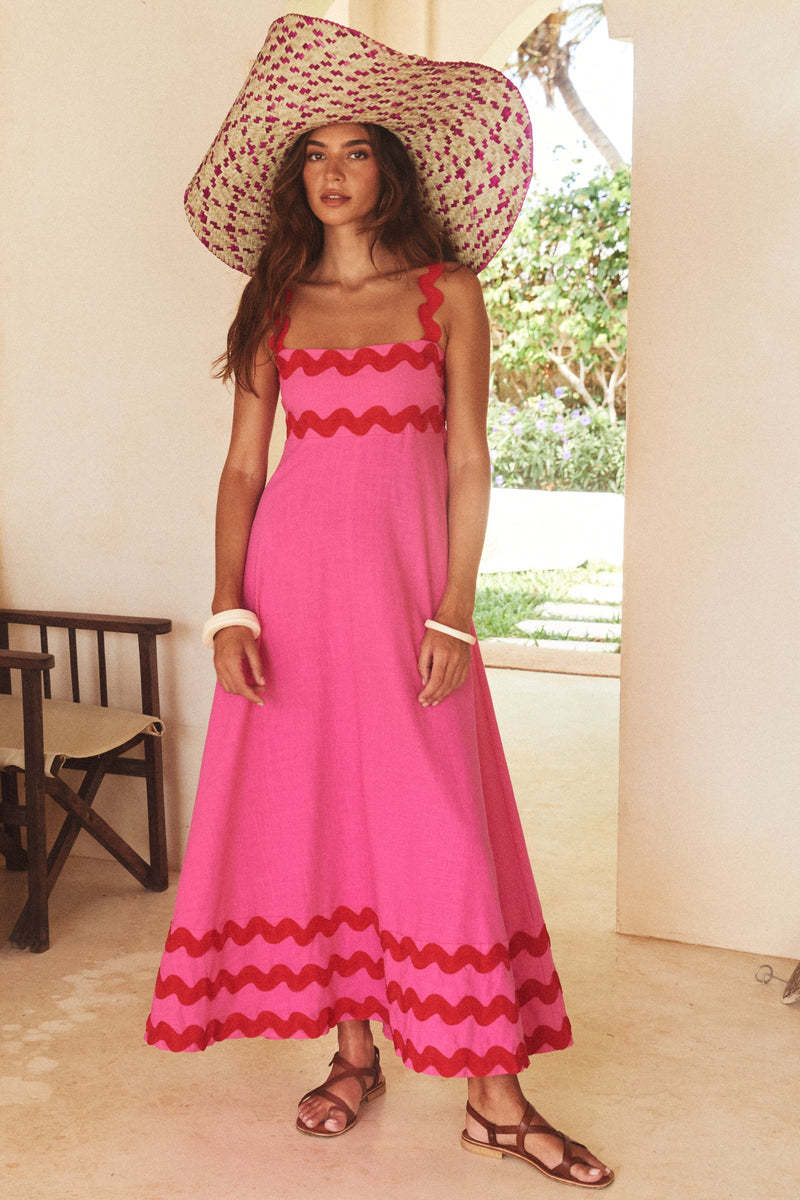 Printed retro bohemian long suspender dress