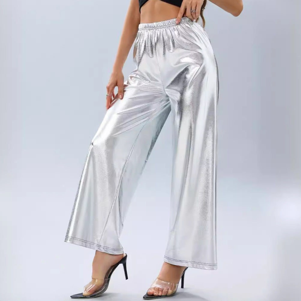 Women's trousers hot silver loose high waist wide leg women's casual trousers