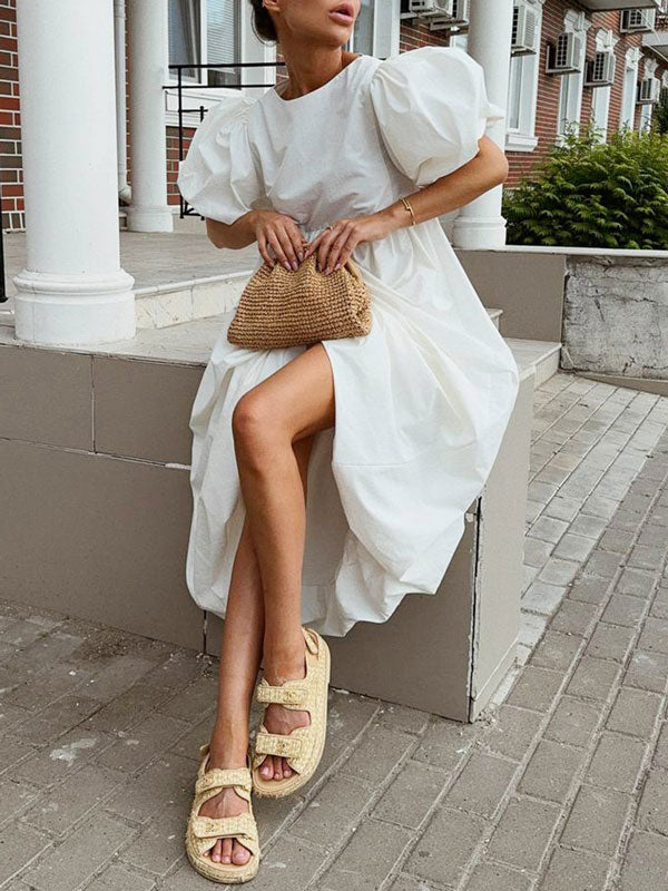 Summer Puff Sleeve Maxi White Dress