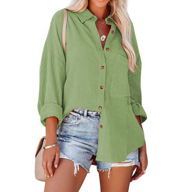 Women's tops spring and autumn drop shoulder batwing shirt casual long sleeve button shirt Women