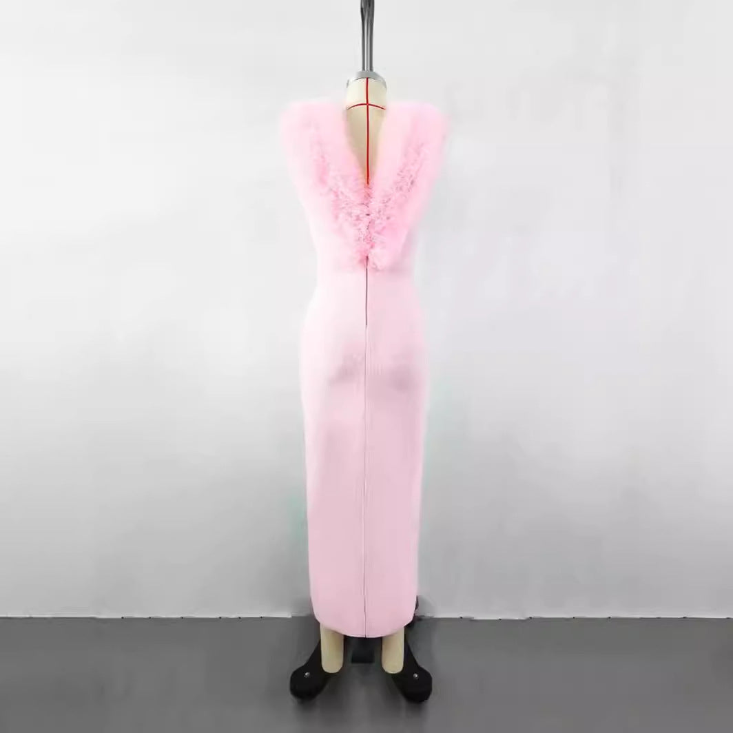 Elegant Long Grenadine Bandage Pink Elegant Dress