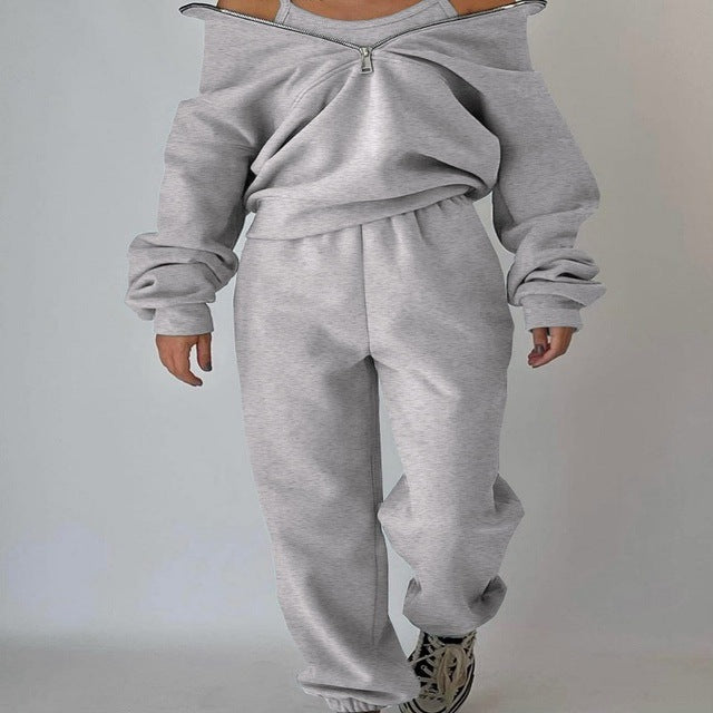Casual sports fleece sweater sweatpants two-piece set
