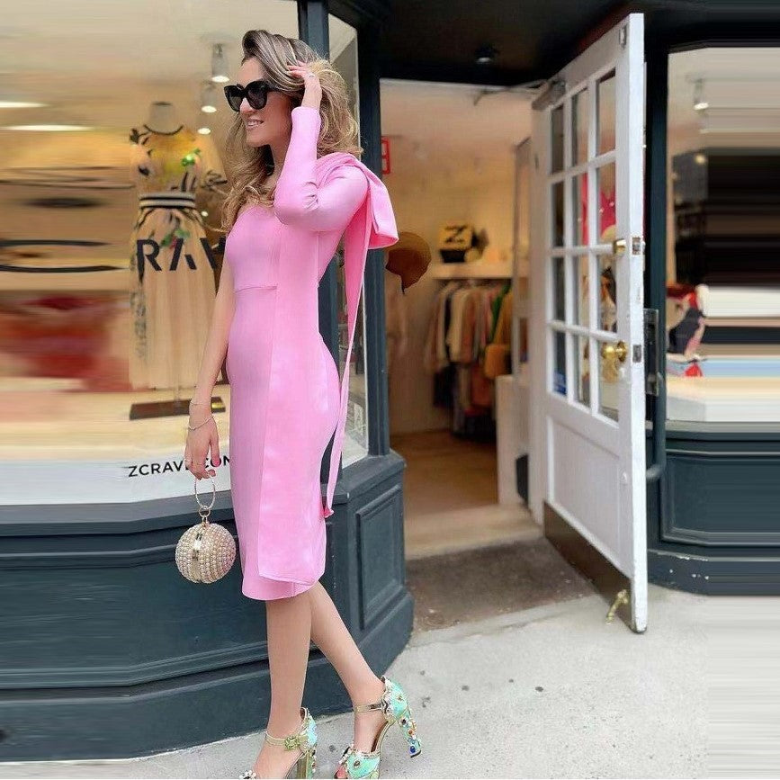 Bandage Dress Three-Dimensional Big Bow One-Shoulder Waist