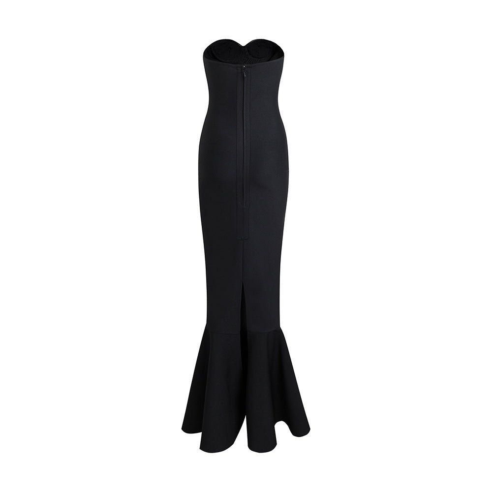 Women Sexy Tube Top Sleeveless Backless Black Bandage Fishtail Dress