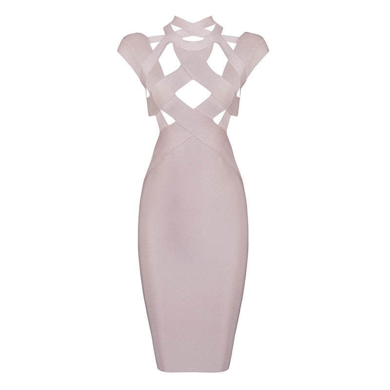 Solid Color Hollow Bandage Dress Banquet Evening Daily Style