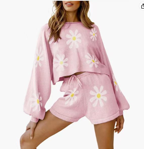Waffle Knitted Pajamas Casual Suit Homewear Sportswear