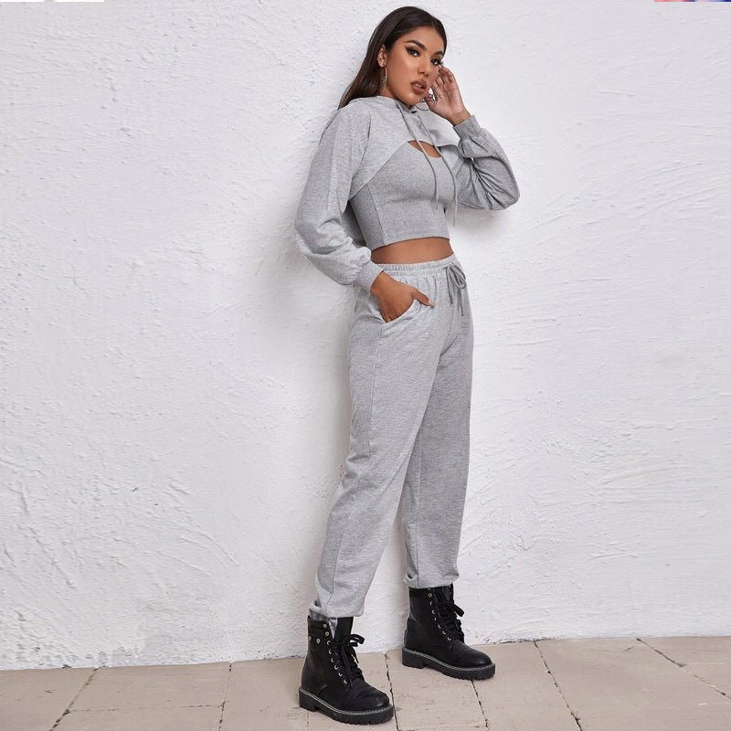 Spring hoodie loose sports slow running three-piece set