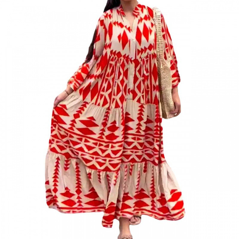 New pullover print bohemian dress for women