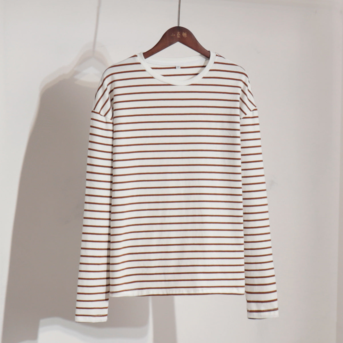 Long-sleeved striped T-shirt casual round neck cotton striped loose top