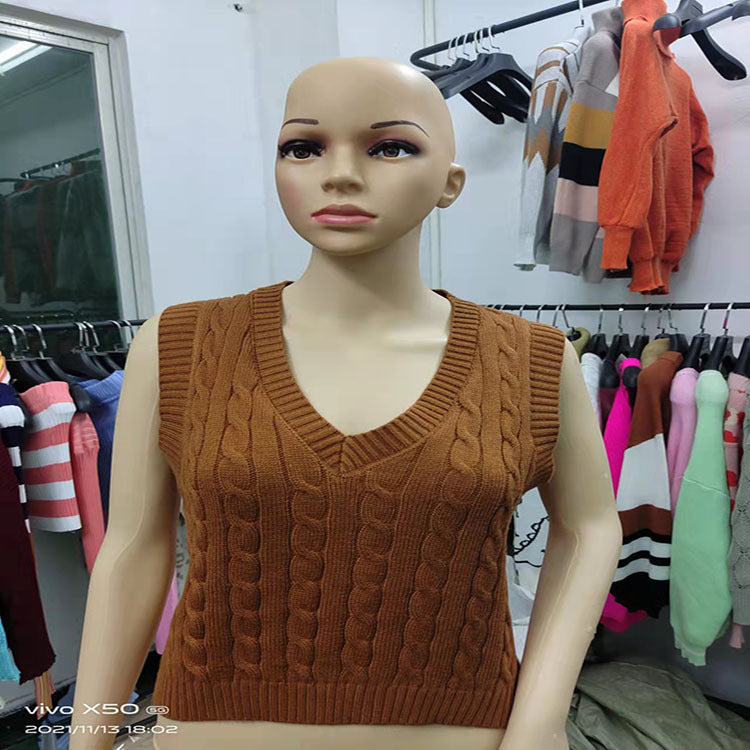 Women's top new V-neck twist woolen vest knitted bottoming shirt