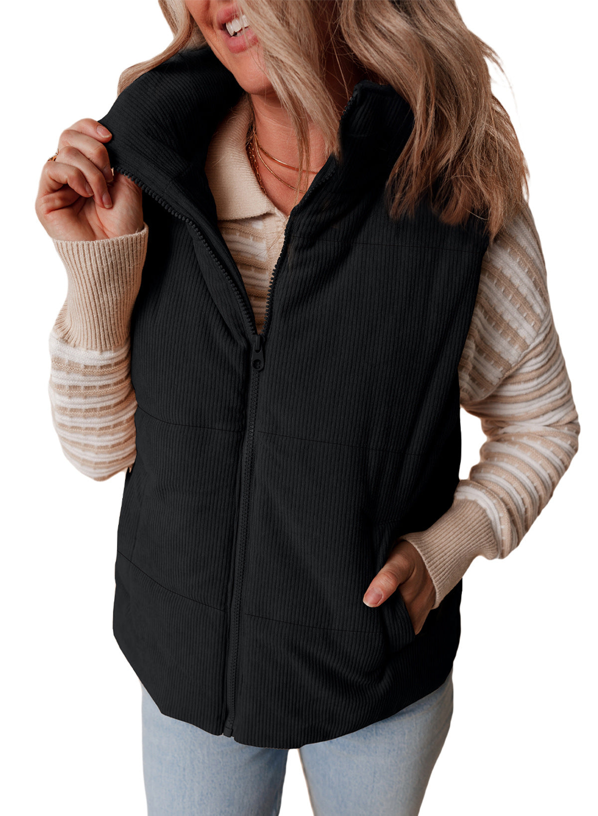 Solid color versatile cotton jacket vest sleeveless warm vest jacket
