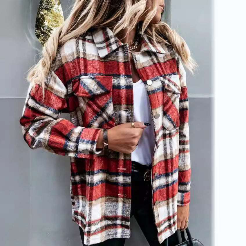 New woolen shirt long-sleeved plaid jacket