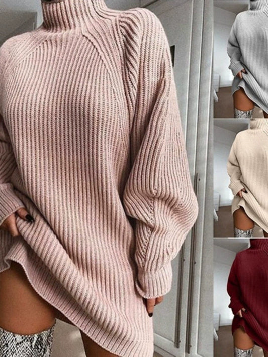 Autumn winte loose Sweater fashion turtleneck Knit dress