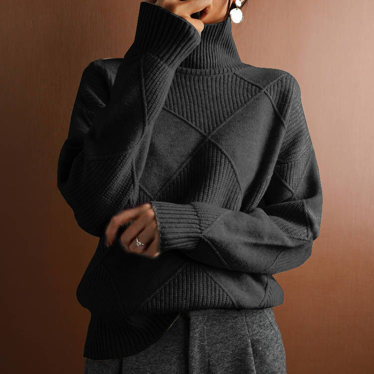 Autumn and winter casual versatile knitted sweater, loose turtleneck solid color knitted pullover