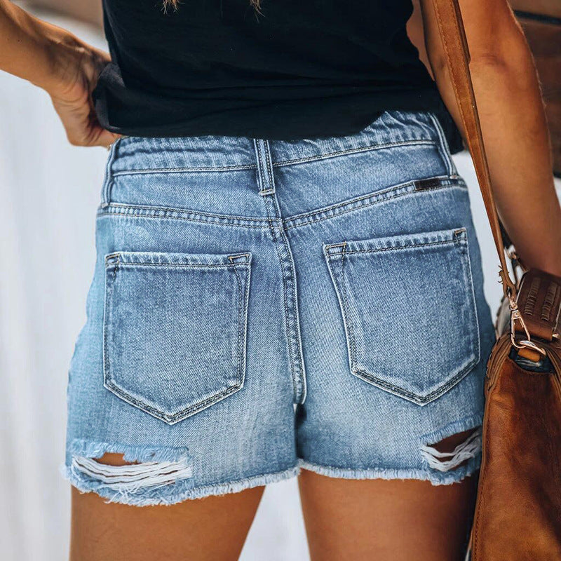 Stretch Ripped Tassel Women's Denim Shorts
