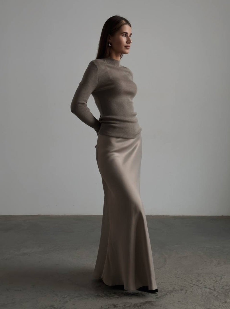 Fishtail skirt spring satin satin long high waist hip-wrapped floor-mopping fishtail skirt