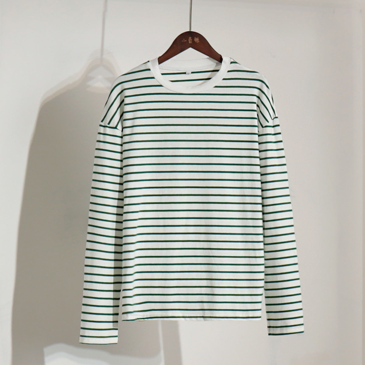 Long-sleeved striped T-shirt casual round neck cotton striped loose top