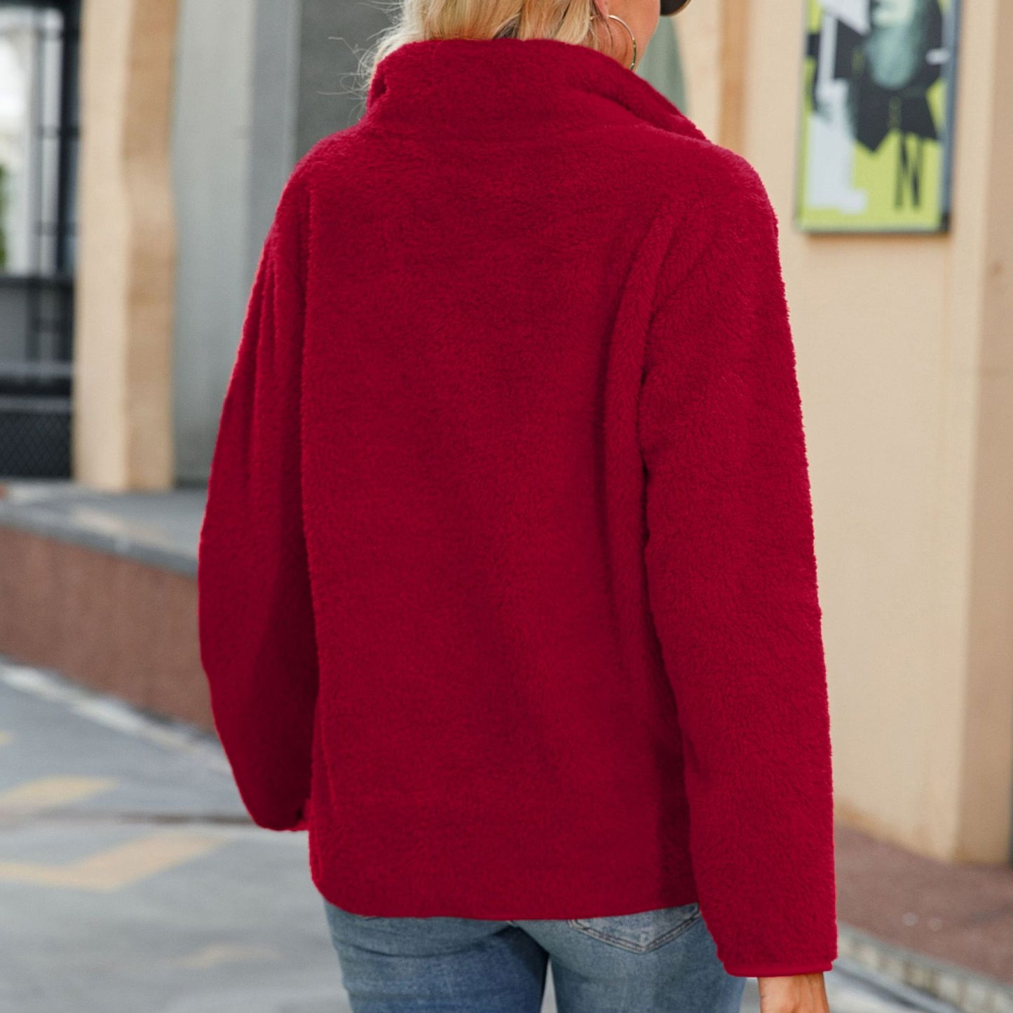 Casual autumn women's round neck long sleeve pullover non-ironing solid color mid-length double-sided velvet loose sweater