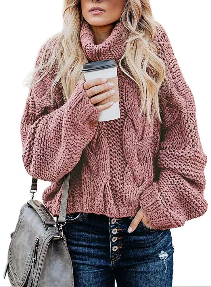 Autumn and winter women's knitted pullover top idle style solid color twist loose turtleneck sweater