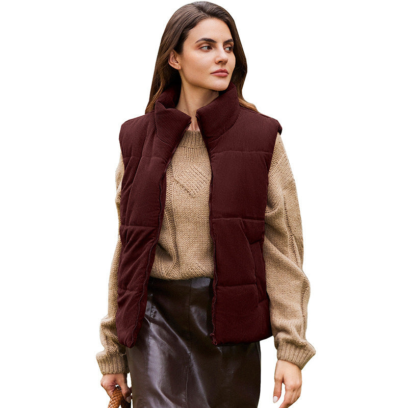 Solid color versatile cotton jacket vest sleeveless warm vest jacket