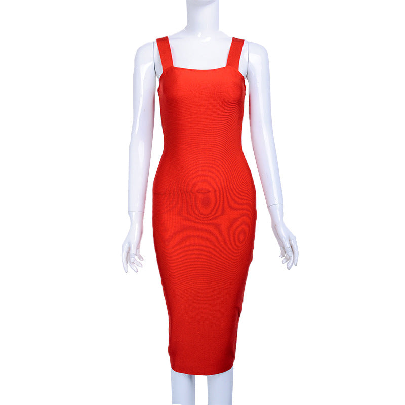 Classic Simple Women's Elegant Solid Color Sling Bandage Dress