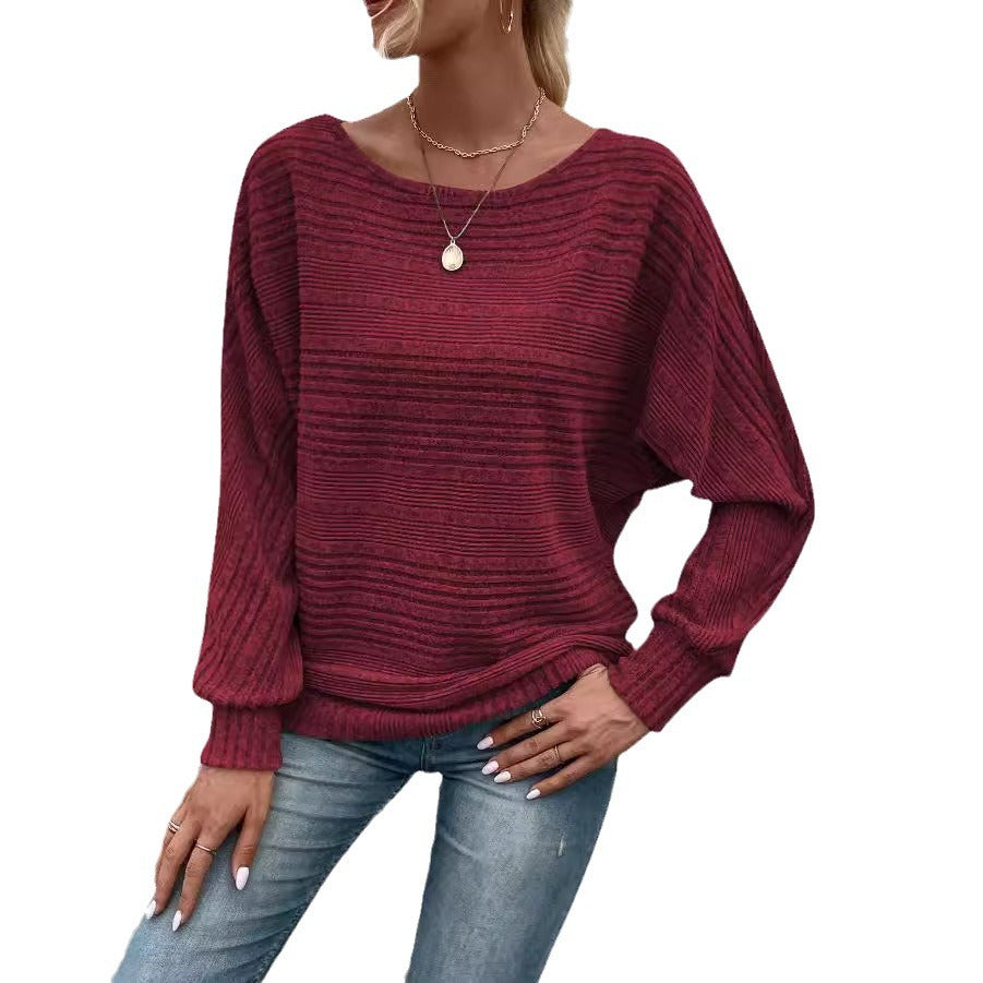 Autumn and Winter leisure solid color long sleeve round neck splicing pullover top T-shirt for women