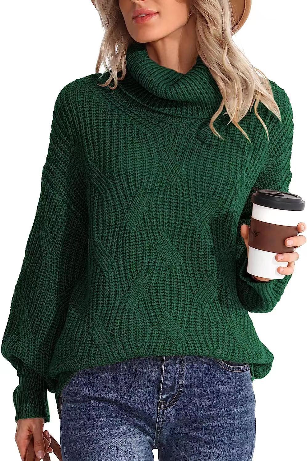 Autumn and Winter loose turtleneck twisted knitted sweater women's pullover long sleeve