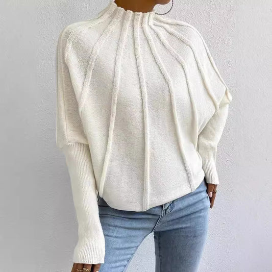 New half turtleneck pure color all-matching knitted pullover batwing-sleeve sweater outerwear women