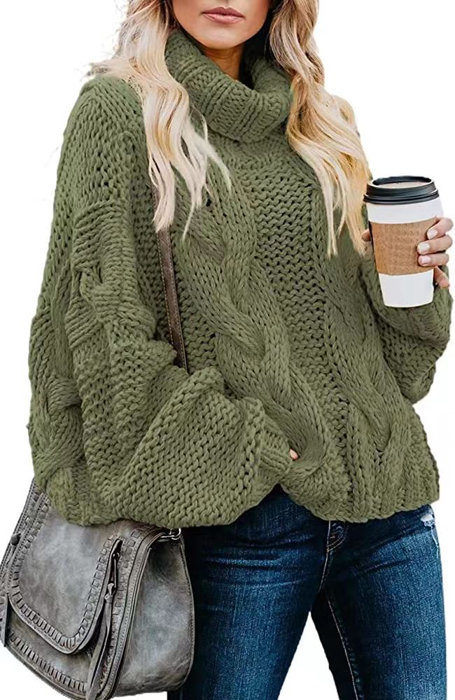 Autumn and winter women's knitted pullover top idle style solid color twist loose turtleneck sweater
