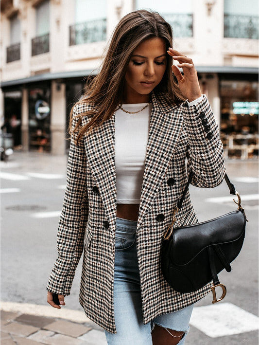 Women's jacket new autumn and winter plaid long suit jacket