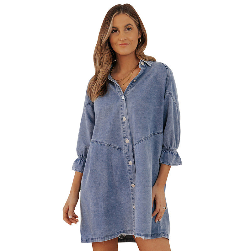 Women's Single-breasted Lapel Loose Dress