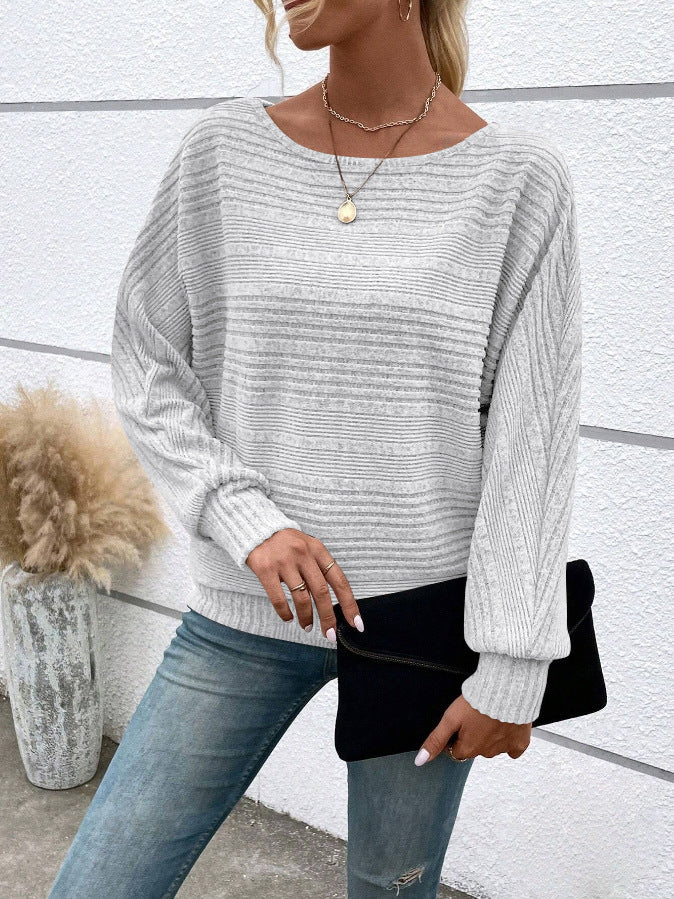 Autumn and Winter leisure solid color long sleeve round neck splicing pullover top T-shirt for women