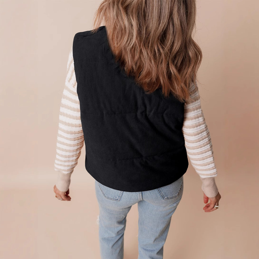 Solid color versatile cotton jacket vest sleeveless warm vest jacket