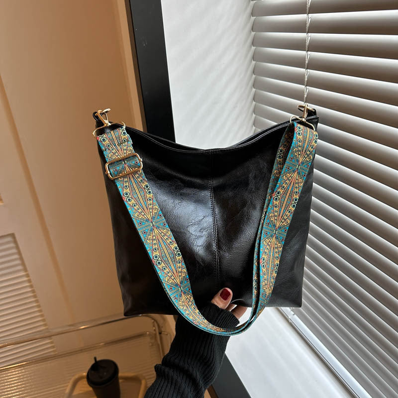 Crossbody large-capacity bucket bag solid color pu fashion shoulder women's bag