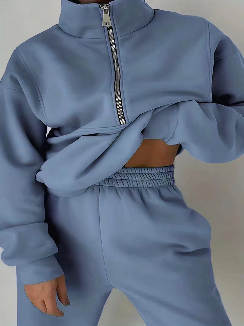 Casual sports fleece sweater sweatpants two-piece set