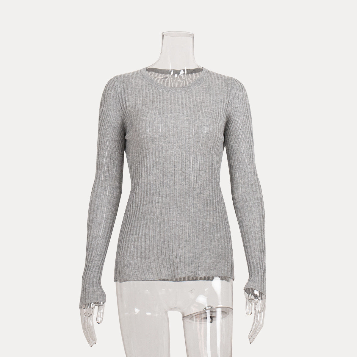 Hollow sweater Sexy Slim-fit cashmere round neck long sleeve thin sunken stripe women's pullover