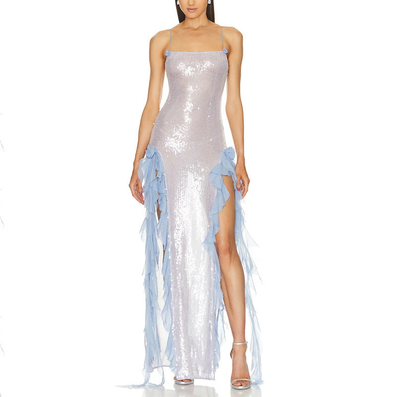 Sexy Sequined Suspender Split Dress Party Dresses