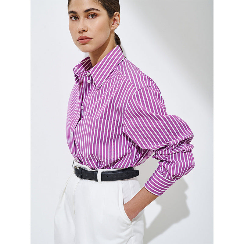 Women's autumn striped shirt fashionable loose polo striped top