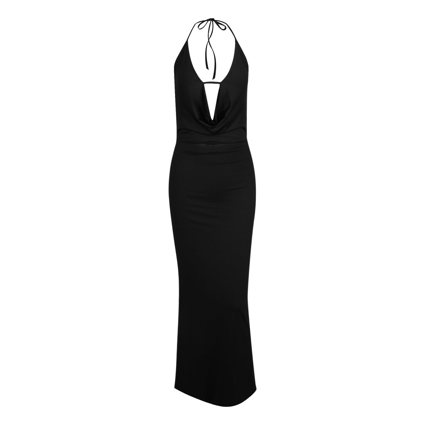 sexydress sexy deep V halter black dress hollow backless long dress