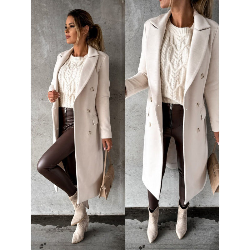 Autumn and winter trench coat minimalist long sleeve double breasted woolen coat outerwear women's clothing