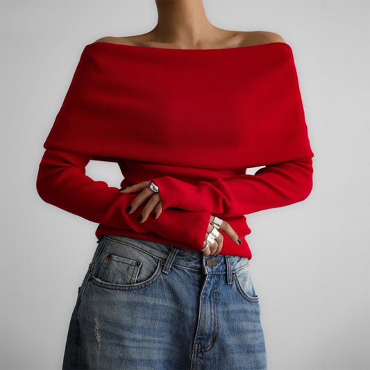 Women's sweater 2024 autumn and winter long-sleeved knitted bottoming shirt off-shoulder sexy slim-fit off-shoulder top