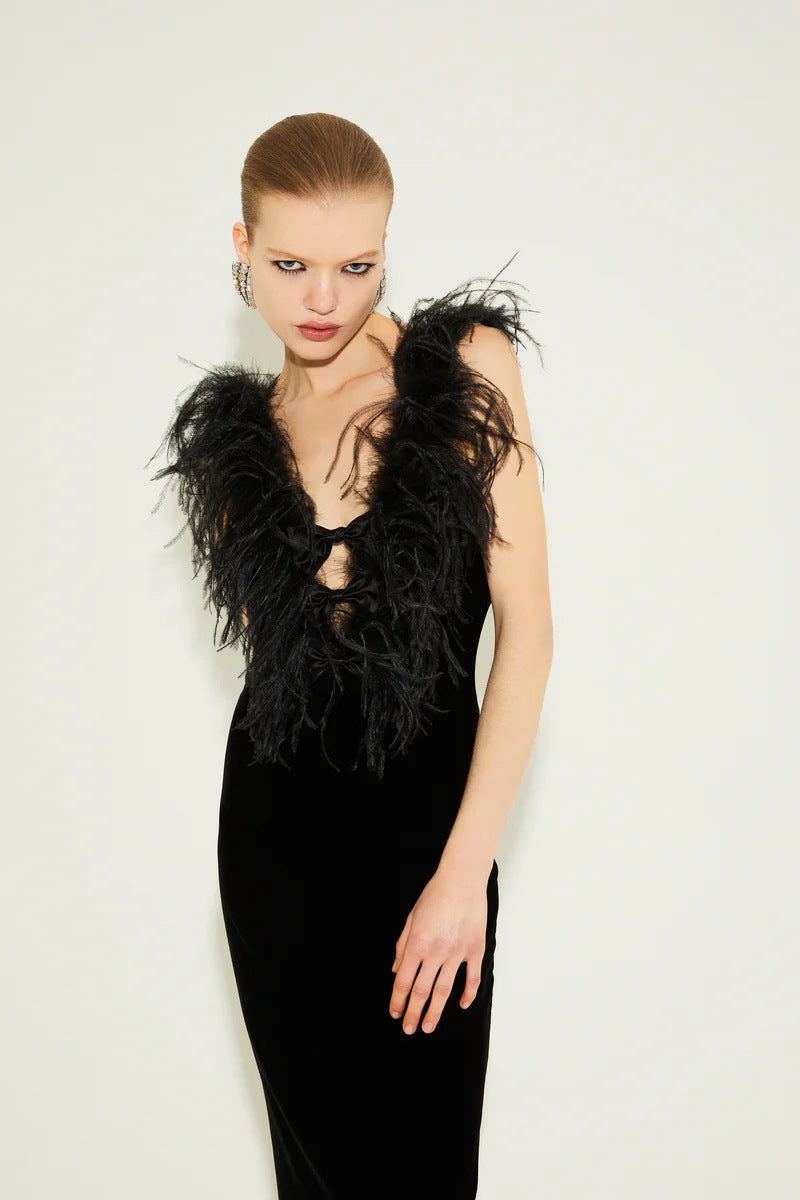 Women's bow ostrich feather bandage dress