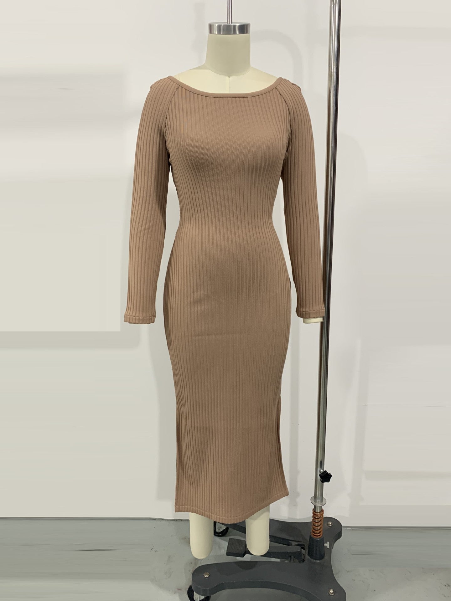 Women's Autumn Winter Slim Back Kinked Hollow Bandage Dress