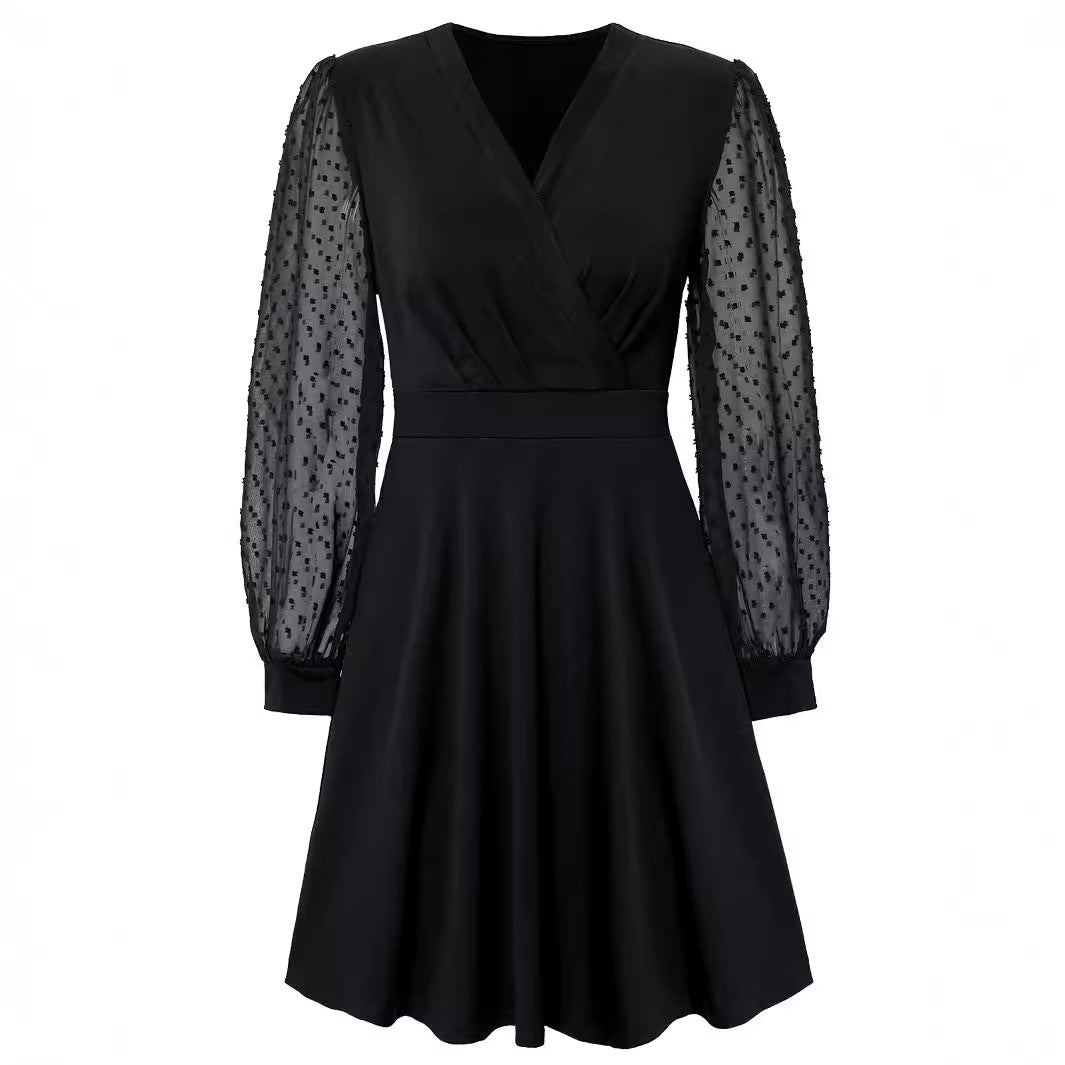New trendy V-neck European and American jacquard dress