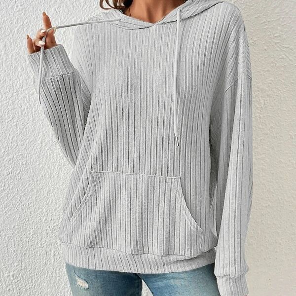 Autumn Winter Coat women's knitwear hooded sunken stripe kangaroo pocket sweatshirt