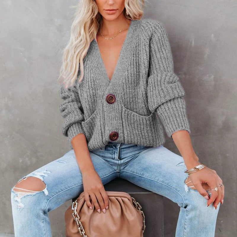 V-neck cardigan jacket coat women Fashion knitwear sweaters